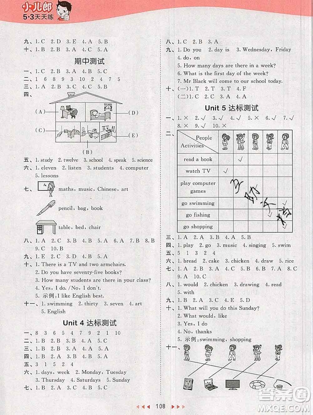 2020年春小兒郎53天天練四年級(jí)英語下冊精通版參考答案