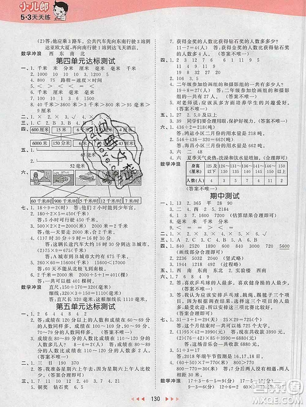 2020年春小兒郎53天天練三年級(jí)數(shù)學(xué)下冊(cè)冀教版參考答案