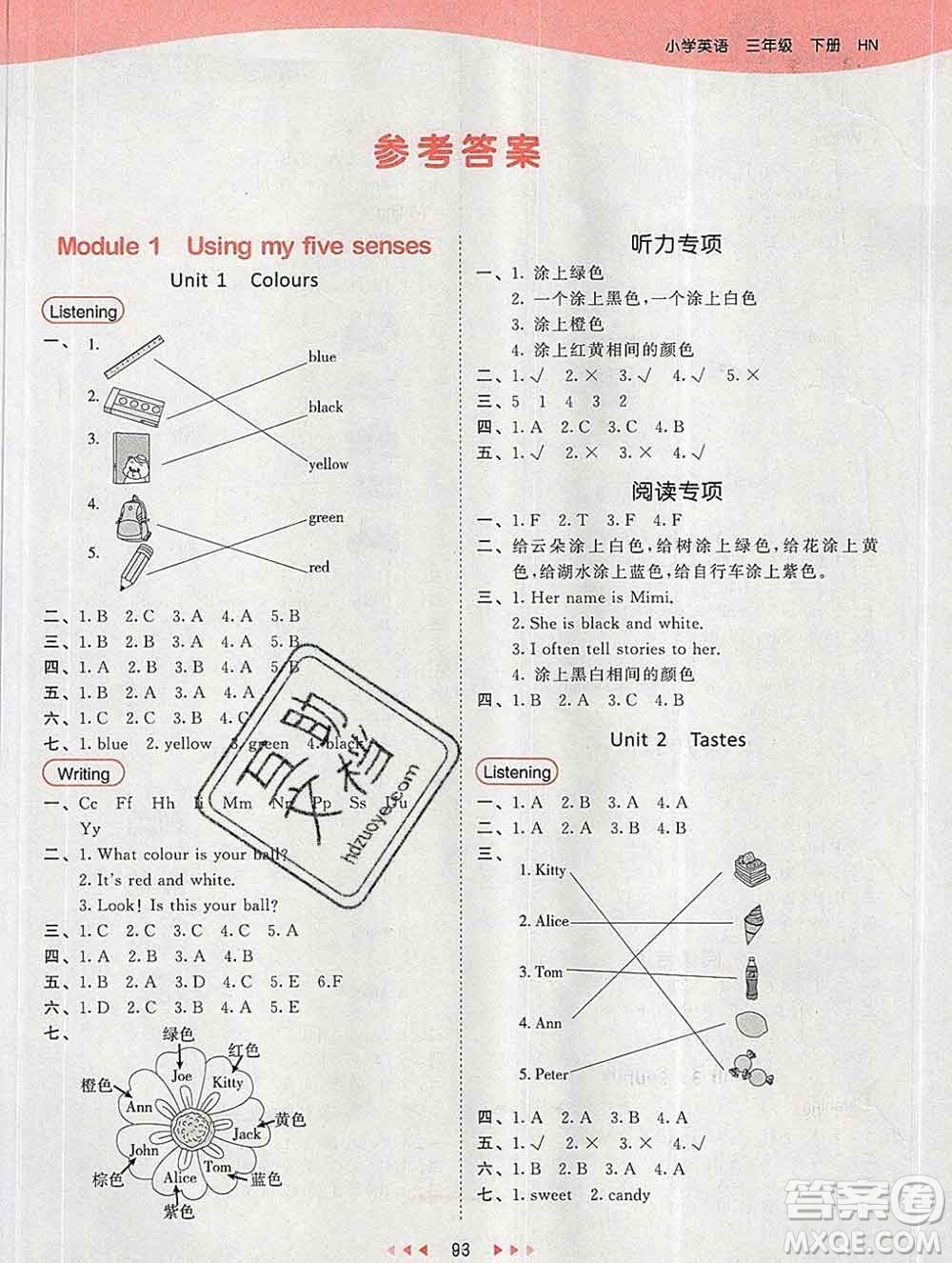 2020年春小兒郎53天天練三年級英語下冊滬教牛津版參考答案