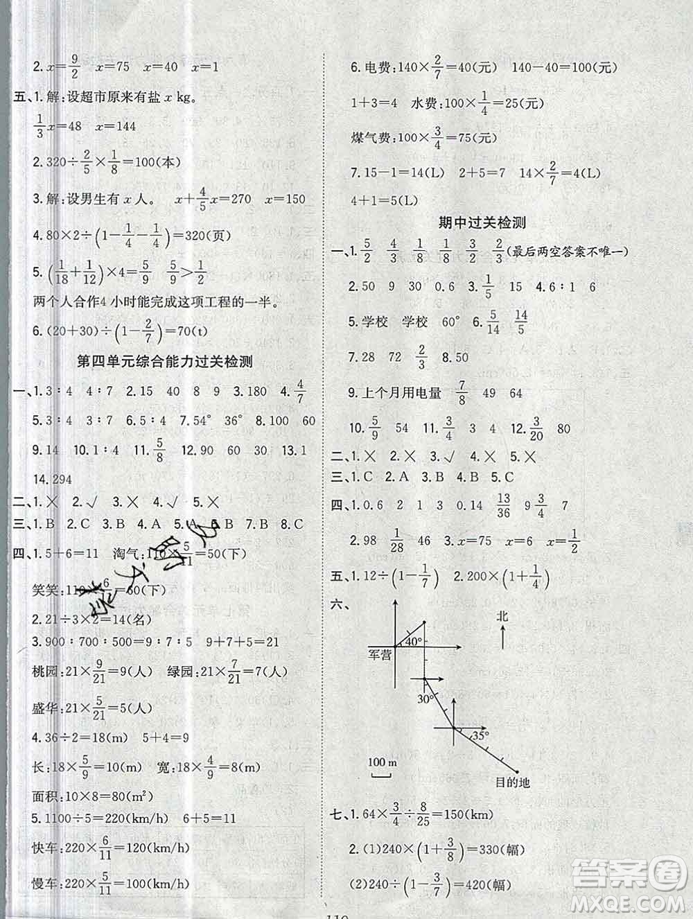 浙江大學(xué)出版社2019課時(shí)特訓(xùn)優(yōu)化作業(yè)本六年級(jí)數(shù)學(xué)上冊(cè)人教版答案