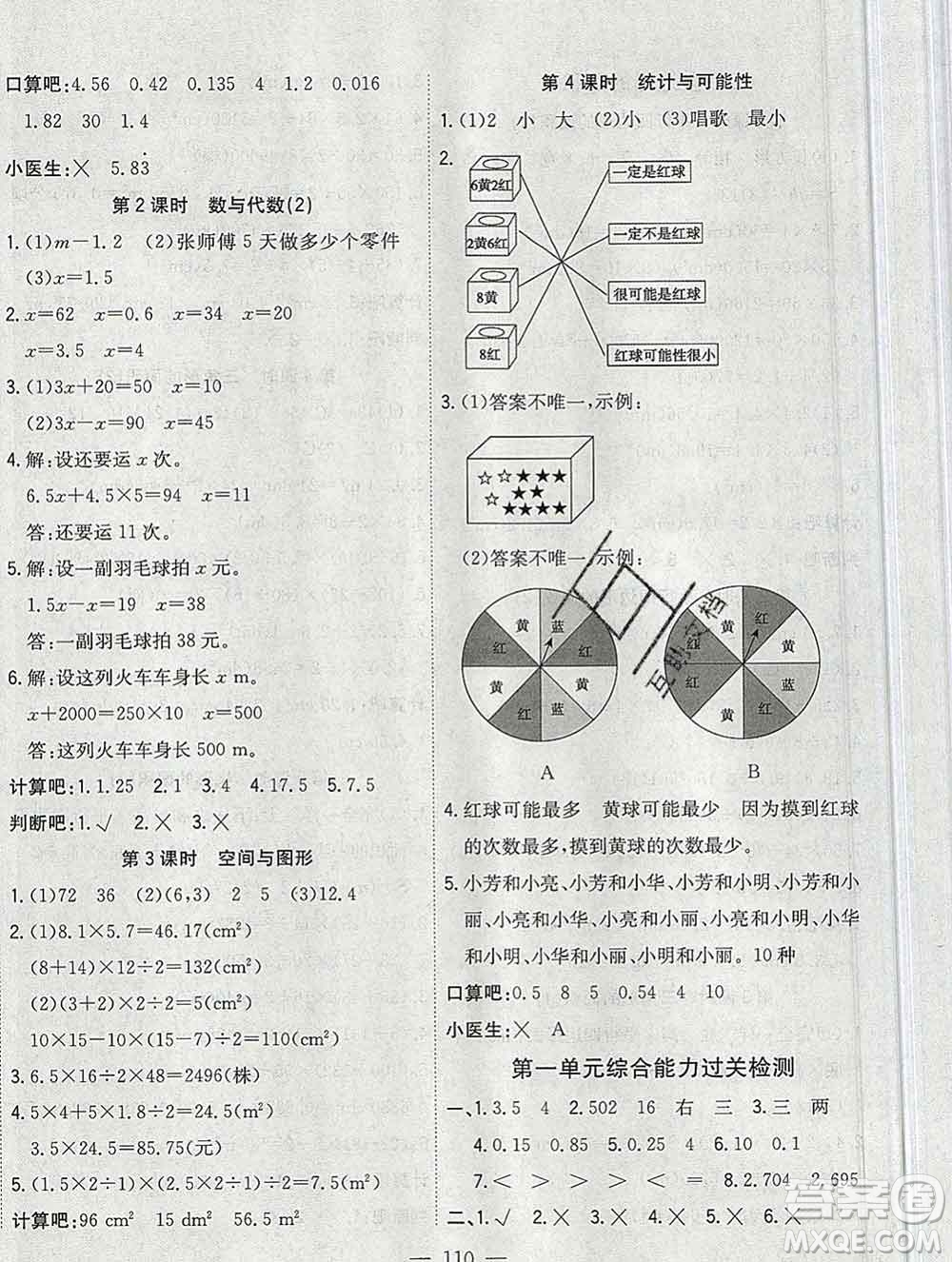 浙江大學(xué)出版社2019課時特訓(xùn)優(yōu)化作業(yè)本五年級數(shù)學(xué)上冊人教版答案