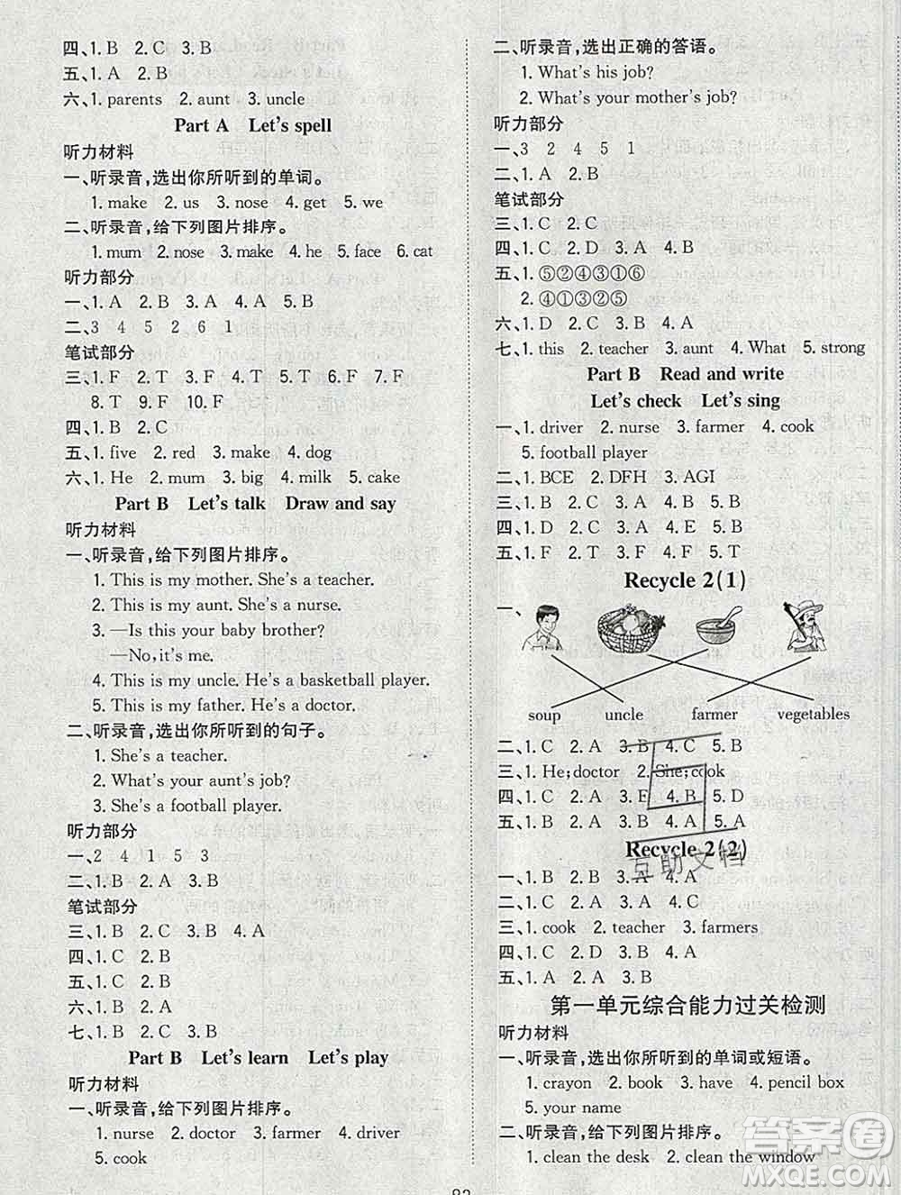 浙江大學(xué)出版社2019課時(shí)特訓(xùn)優(yōu)化作業(yè)本四年級(jí)英語上冊(cè)人教版答案