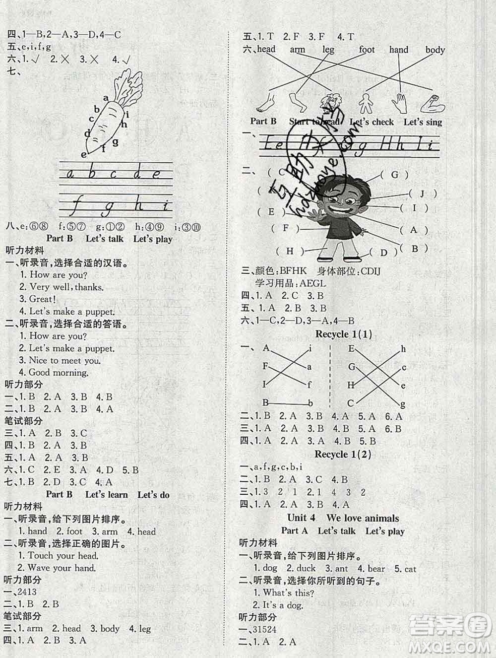 浙江大學(xué)出版社2019課時(shí)特訓(xùn)優(yōu)化作業(yè)本三年級(jí)英語上冊(cè)人教版答案