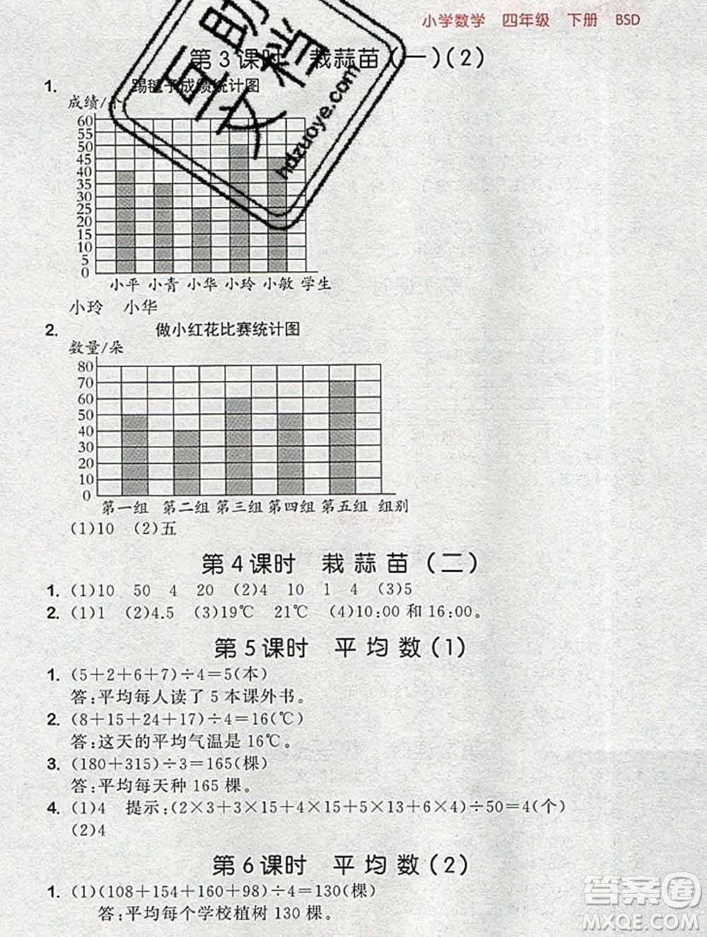 曲一線小兒郎系列2020春53隨堂測(cè)小學(xué)數(shù)學(xué)四年級(jí)下冊(cè)北師版答案