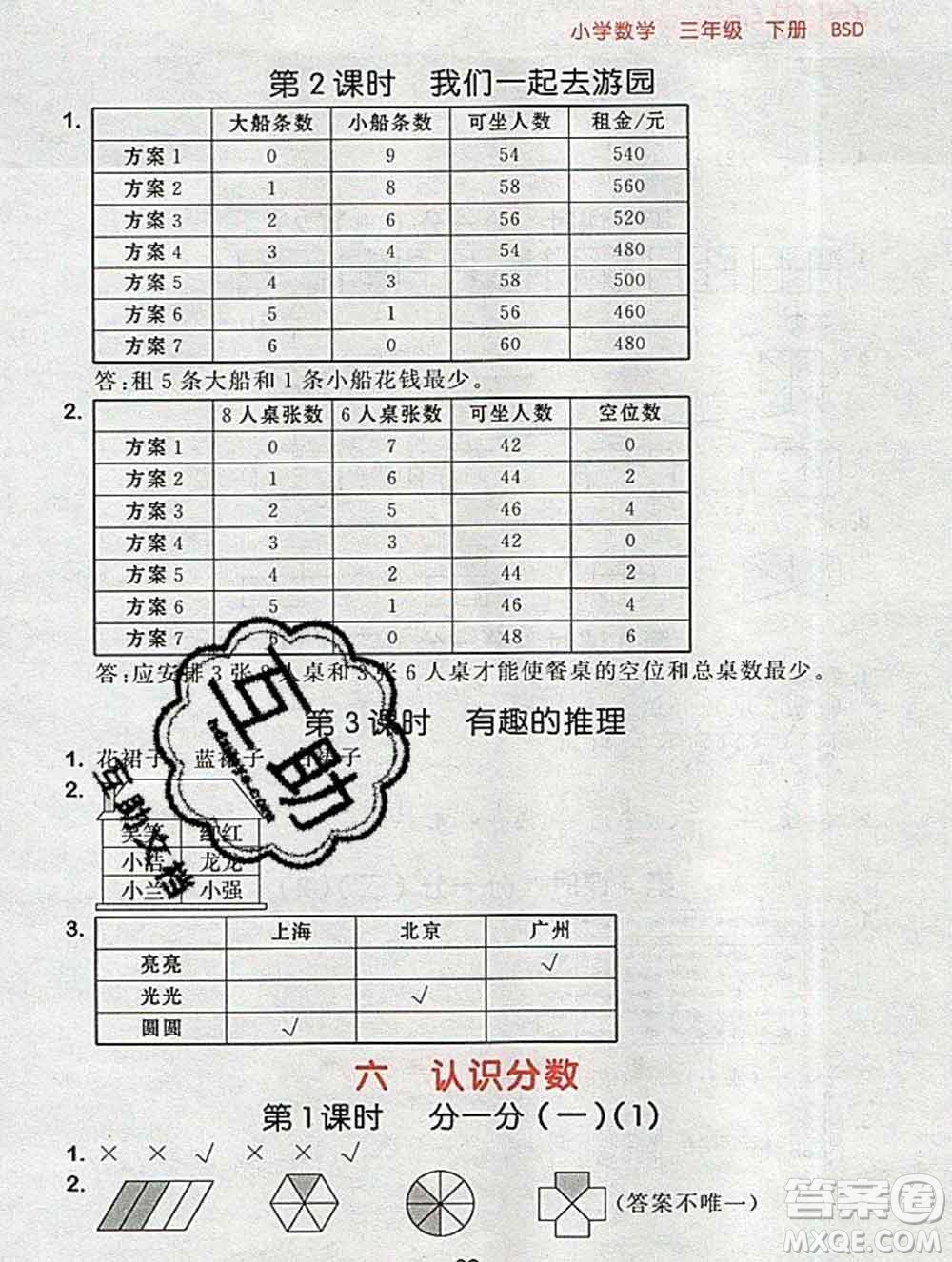 曲一線小兒郎系列2020春53隨堂測(cè)小學(xué)數(shù)學(xué)三年級(jí)下冊(cè)北師版答案