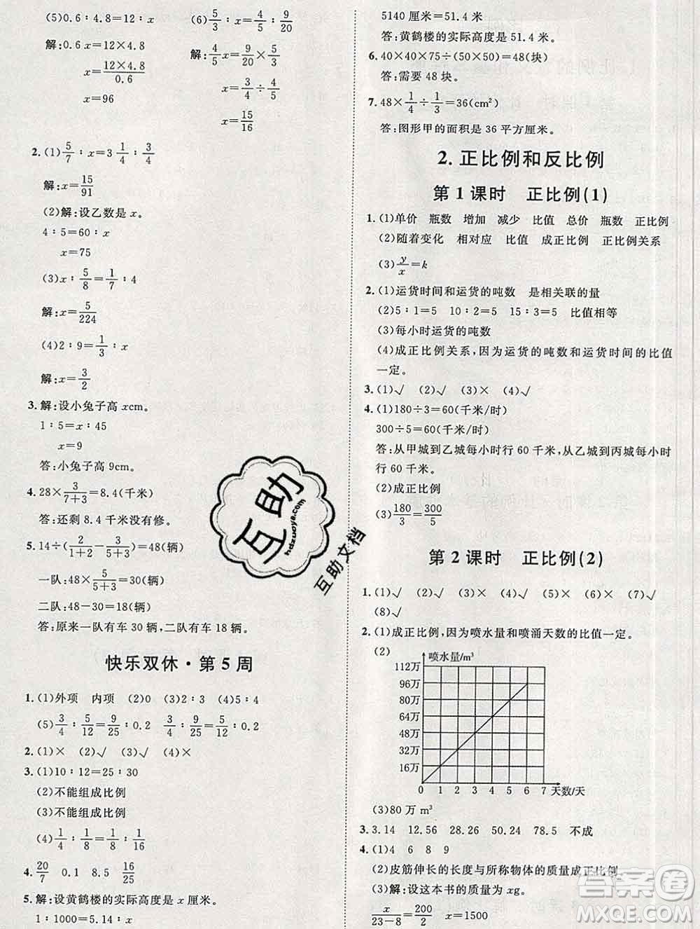 中國(guó)原子能出版社2020春季陽(yáng)光計(jì)劃第一步六年級(jí)數(shù)學(xué)下冊(cè)人教版答案