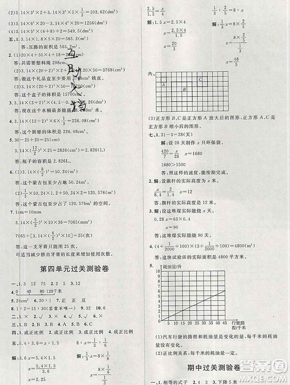 中國(guó)原子能出版社2020春季陽(yáng)光計(jì)劃第一步六年級(jí)數(shù)學(xué)下冊(cè)人教版答案