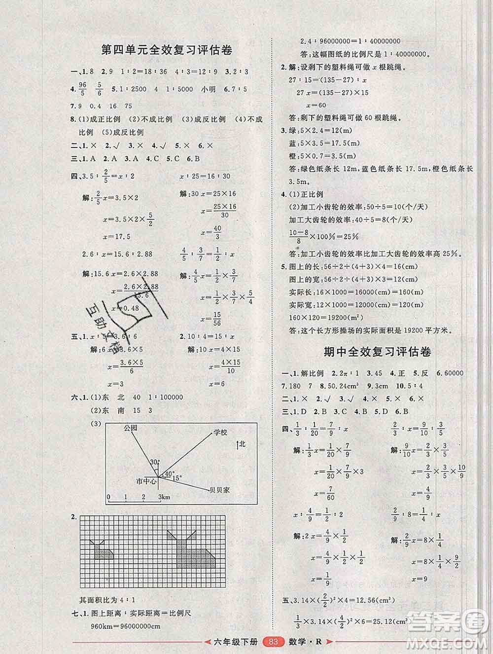 中國原子能出版社2020春季陽光計劃第二步六年級數(shù)學(xué)下冊人教版答案