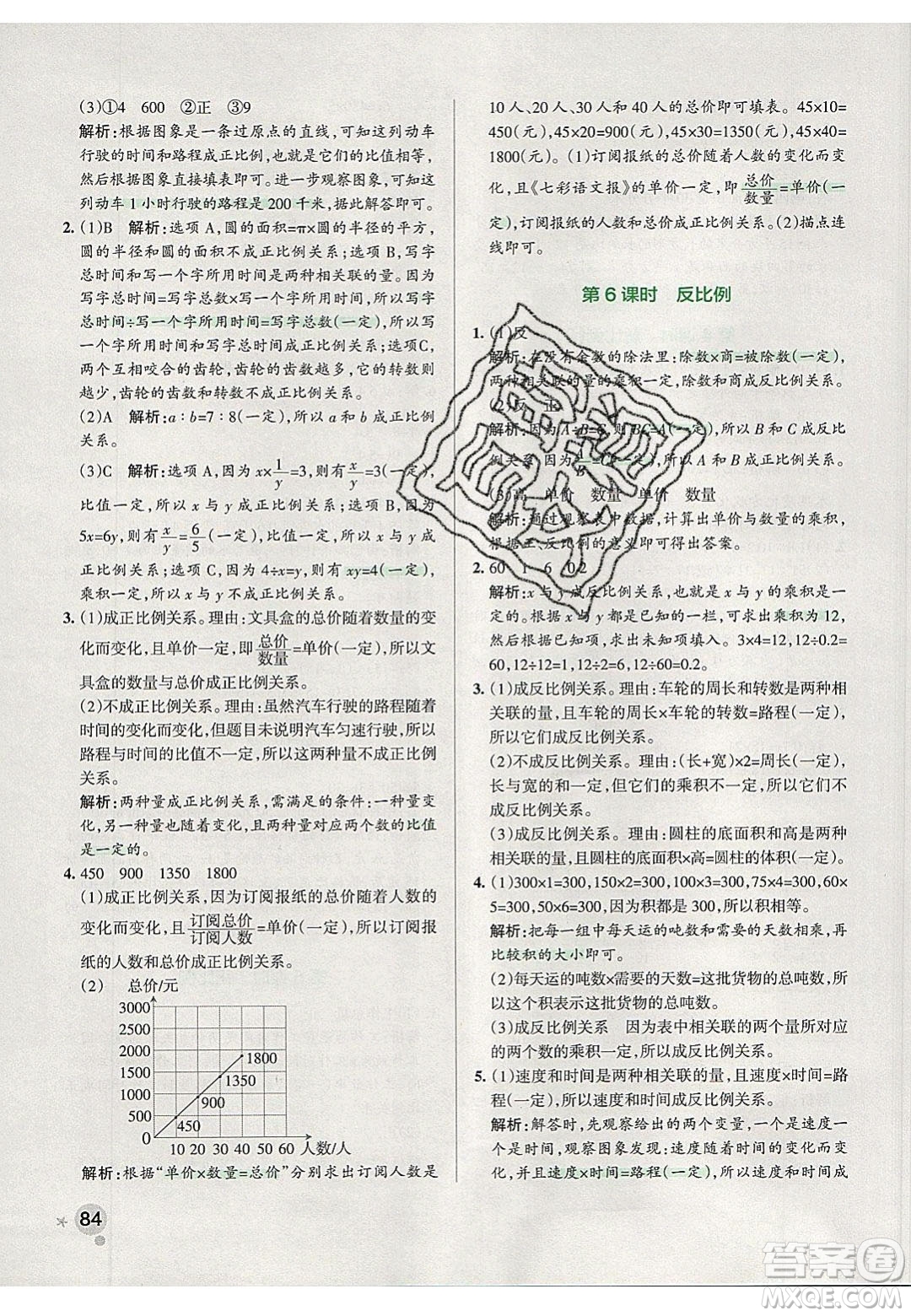 2020年P(guān)ASS小學(xué)學(xué)霸作業(yè)本六年級數(shù)學(xué)下冊人教版答案