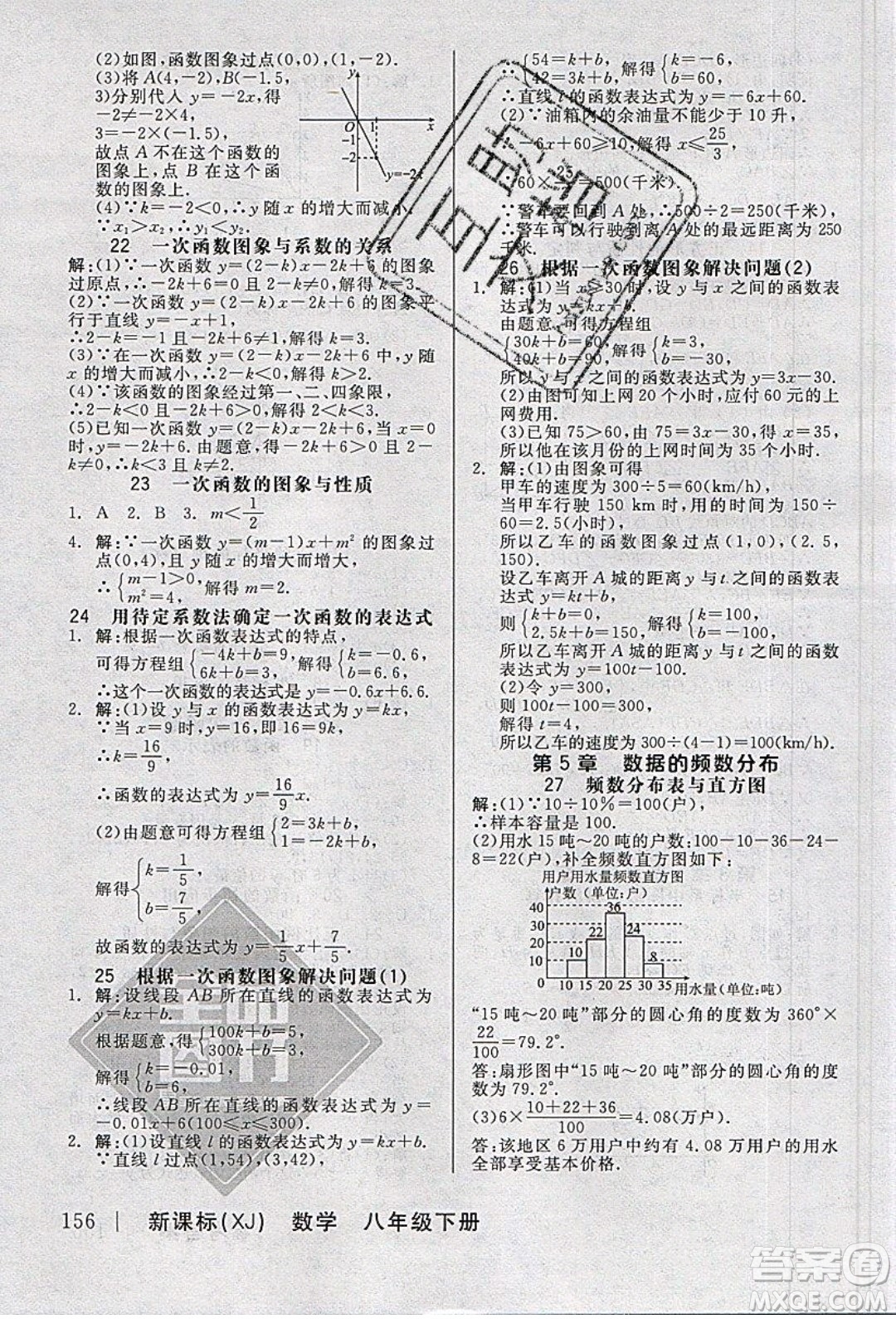 陽(yáng)光出版社2020年全品作業(yè)本數(shù)學(xué)八年級(jí)下冊(cè)新課標(biāo)XJ湘教版參考答案