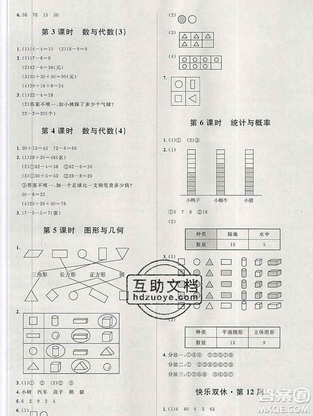 中國(guó)原子能出版社2020春季陽(yáng)光計(jì)劃第一步一年級(jí)數(shù)學(xué)下冊(cè)人教版答案