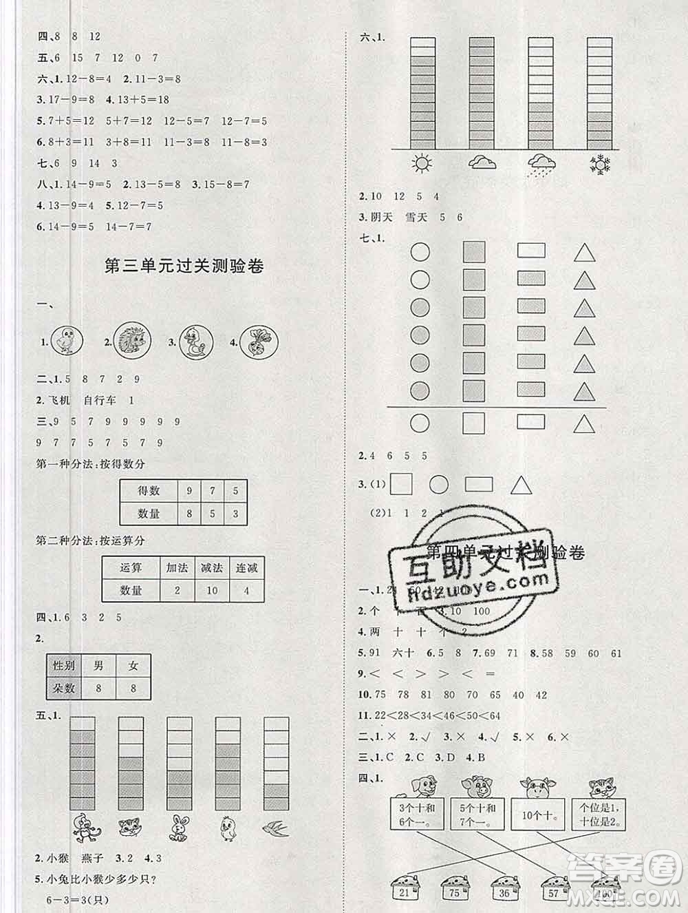 中國(guó)原子能出版社2020春季陽(yáng)光計(jì)劃第一步一年級(jí)數(shù)學(xué)下冊(cè)人教版答案