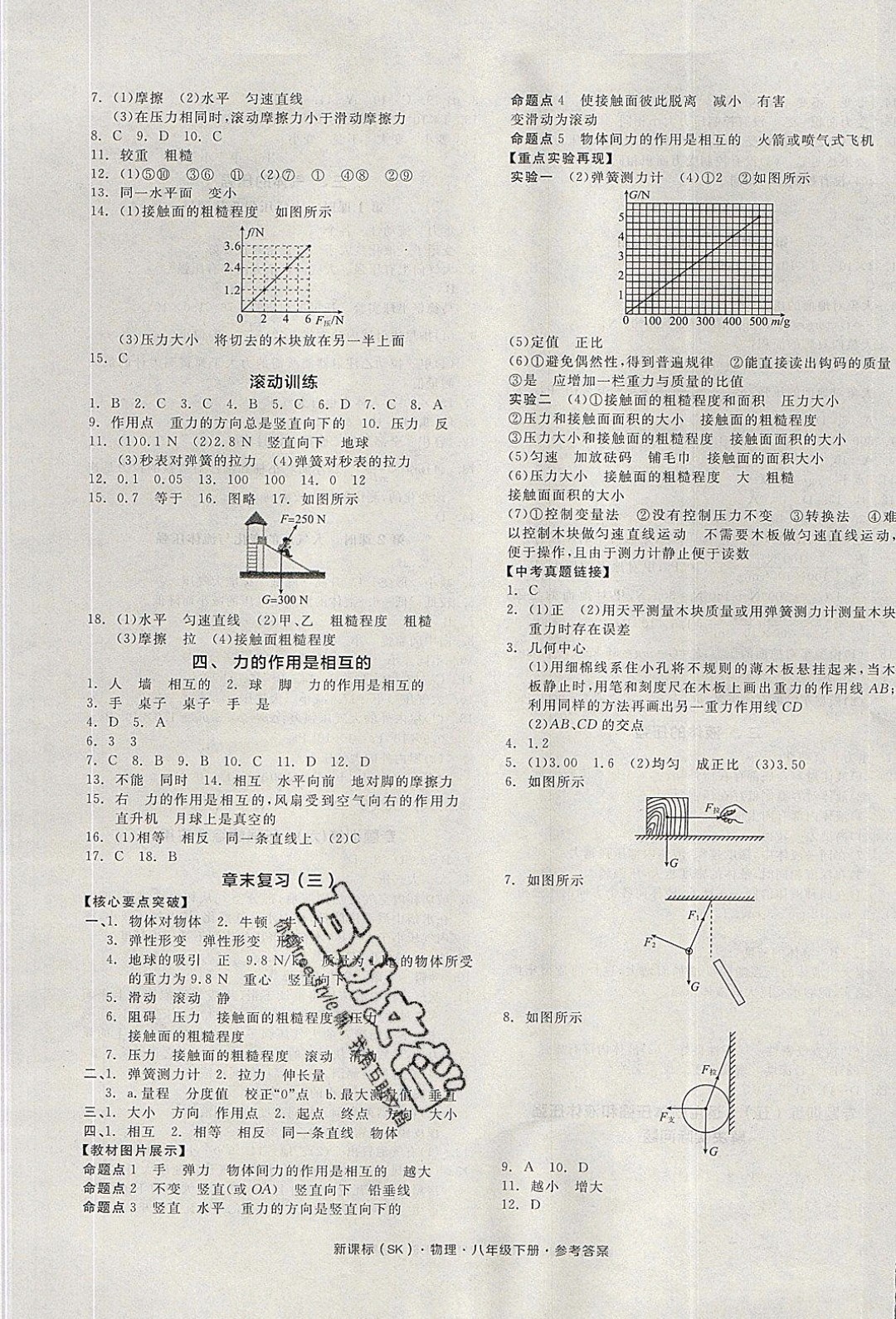 陽光出版社2020年全品作業(yè)本物理八年級下冊新課標SJ蘇教版參考答案