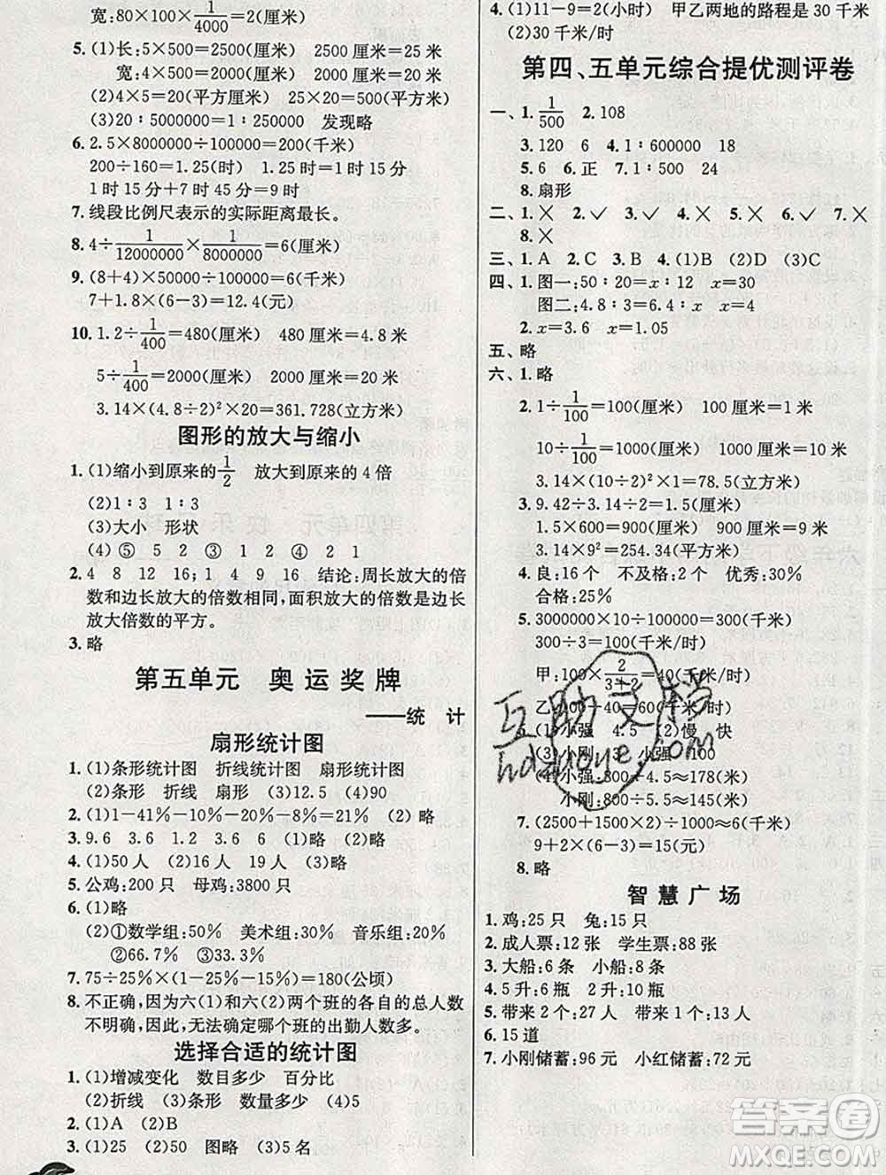 春雨教育2020春實(shí)驗(yàn)班提優(yōu)訓(xùn)練六年級(jí)數(shù)學(xué)下冊(cè)青島版答案