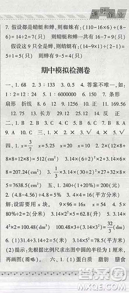 寧夏人民教育出版社2020春經(jīng)綸學(xué)典課時(shí)作業(yè)六年級(jí)數(shù)學(xué)下冊(cè)青島版答案