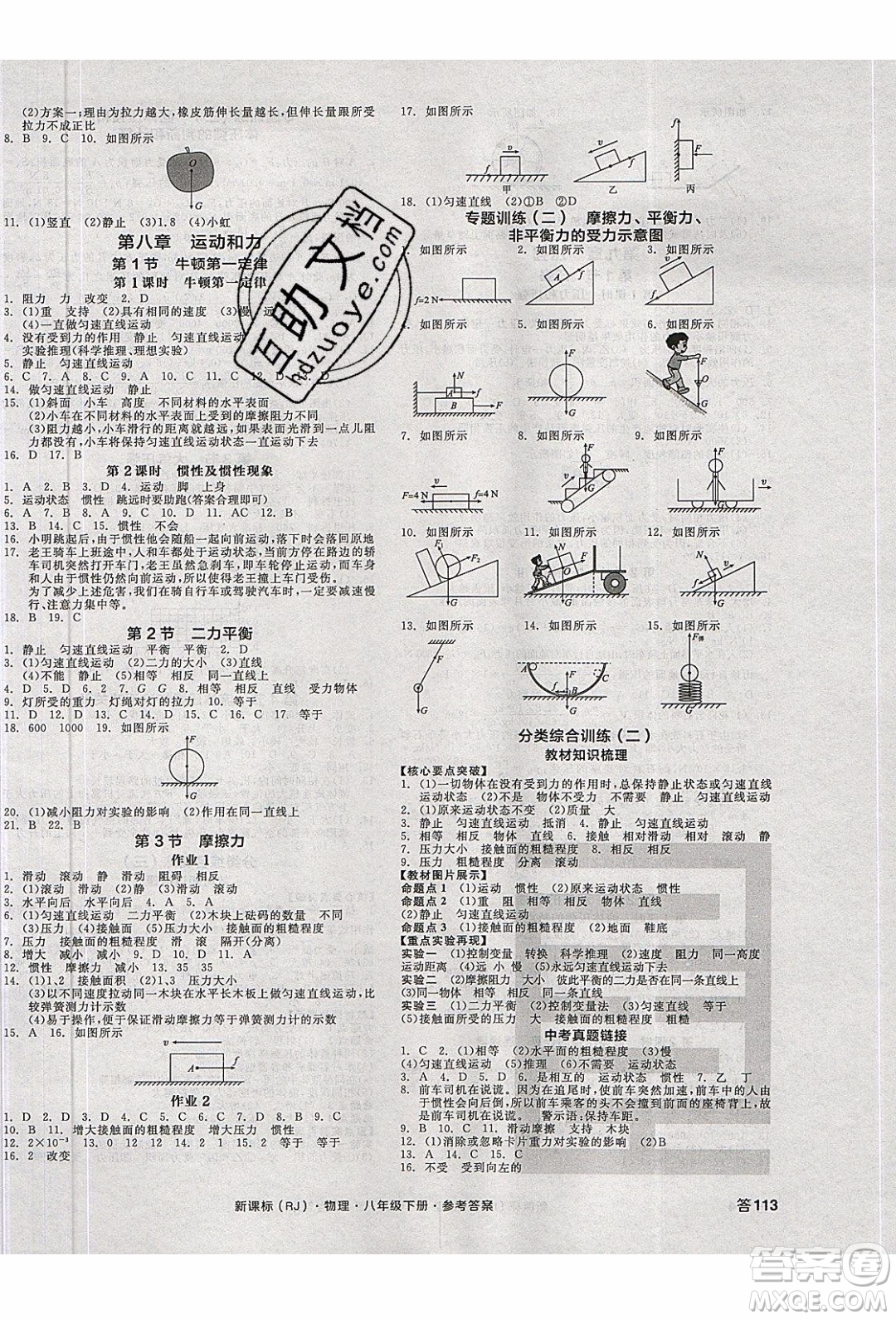 陽光出版社2020年全品作業(yè)本物理八年級下冊新課標(biāo)RJ人教版參考答案