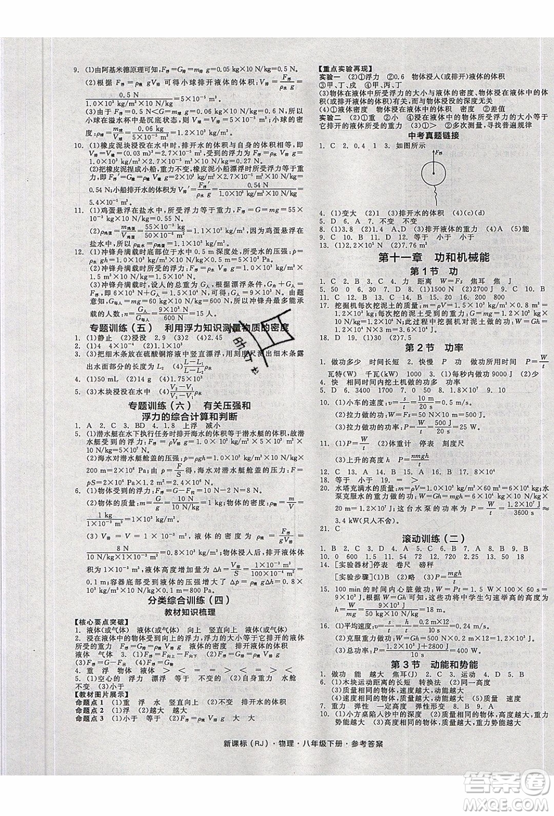 陽光出版社2020年全品作業(yè)本物理八年級下冊新課標(biāo)RJ人教版參考答案