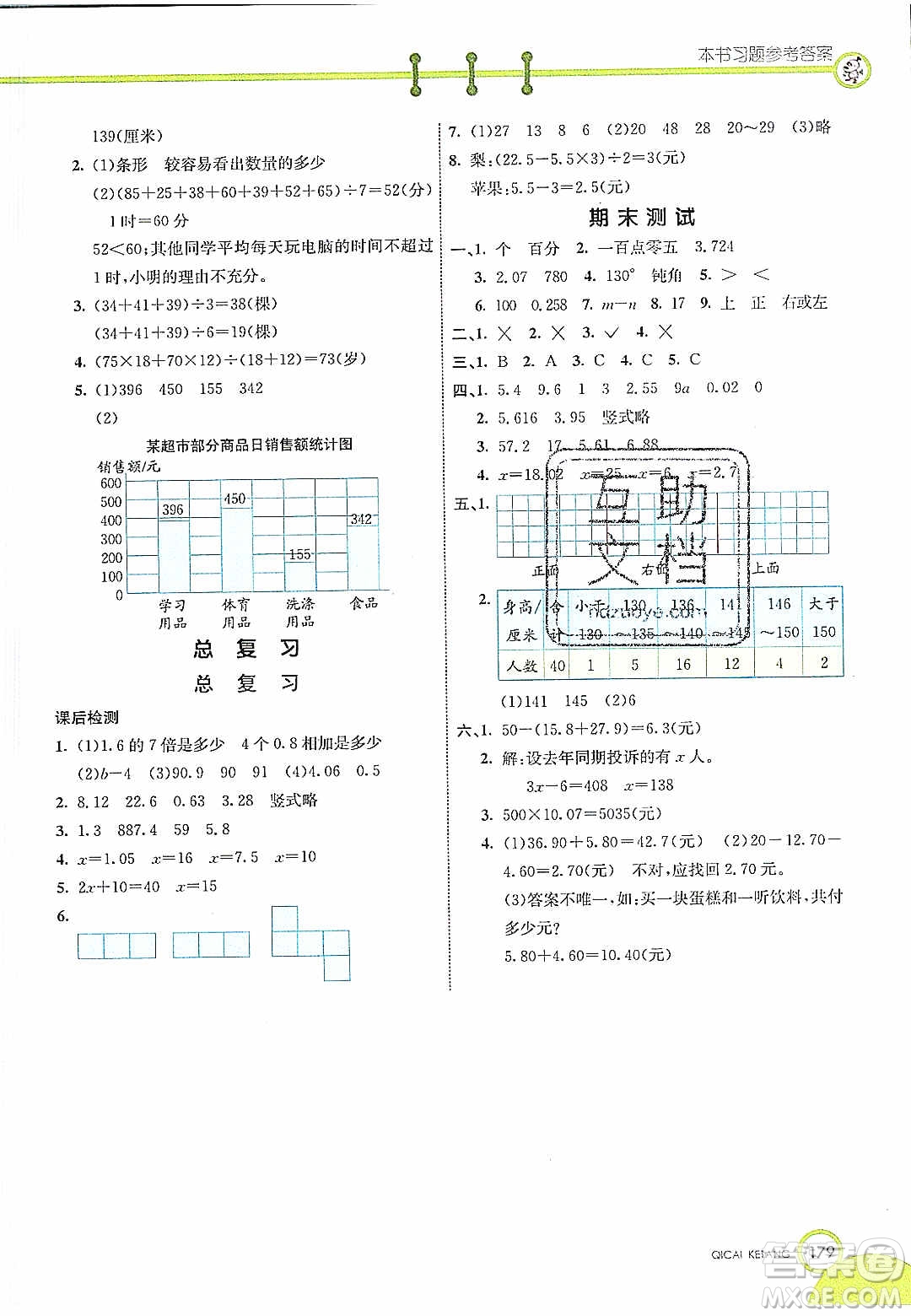 河北教育出版社2020年春七彩課堂四年級數(shù)學(xué)下冊北師大版答案