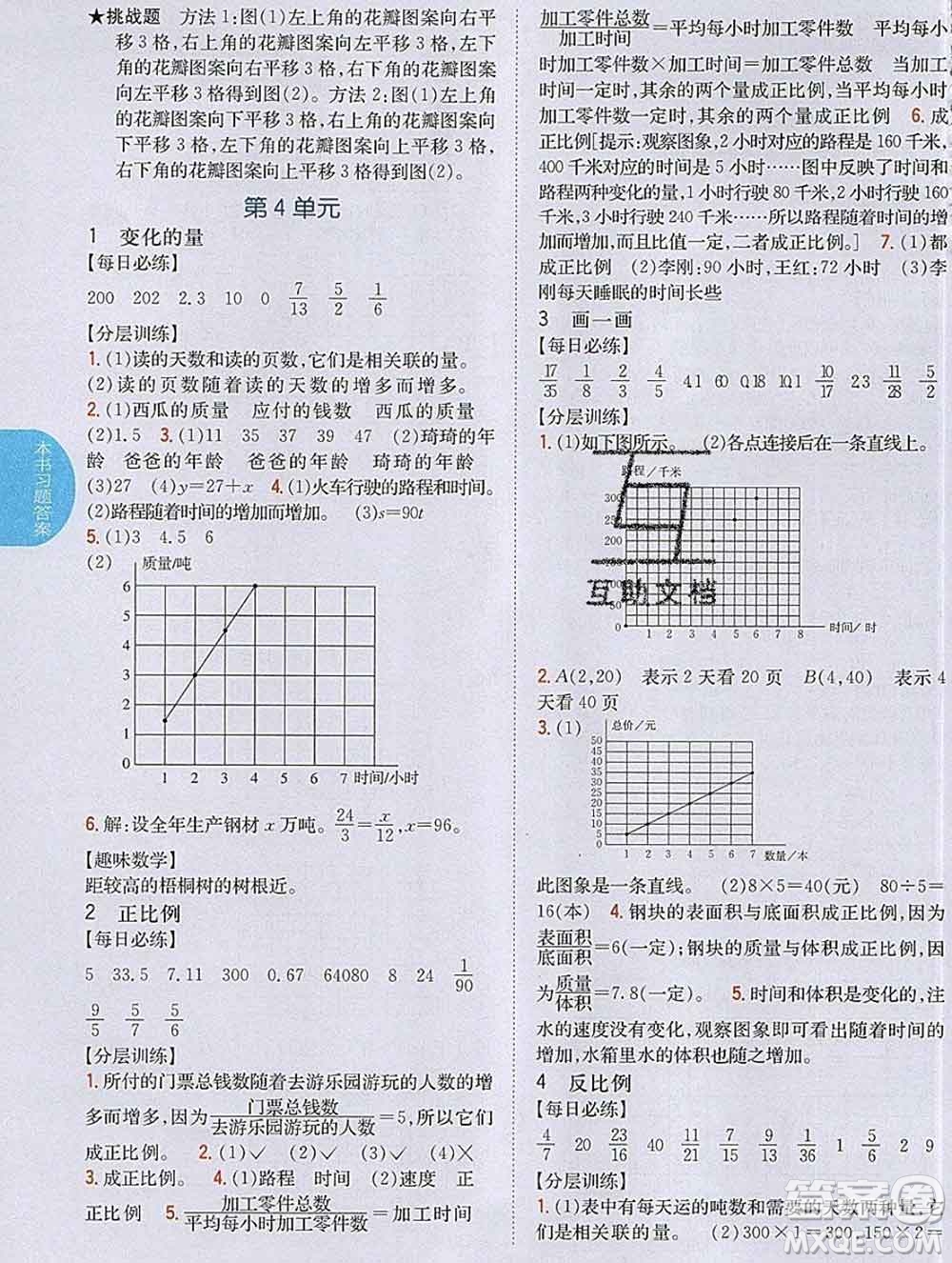 吉林人民出版社2020春小學(xué)教材完全解讀六年級數(shù)學(xué)下冊北師版答案