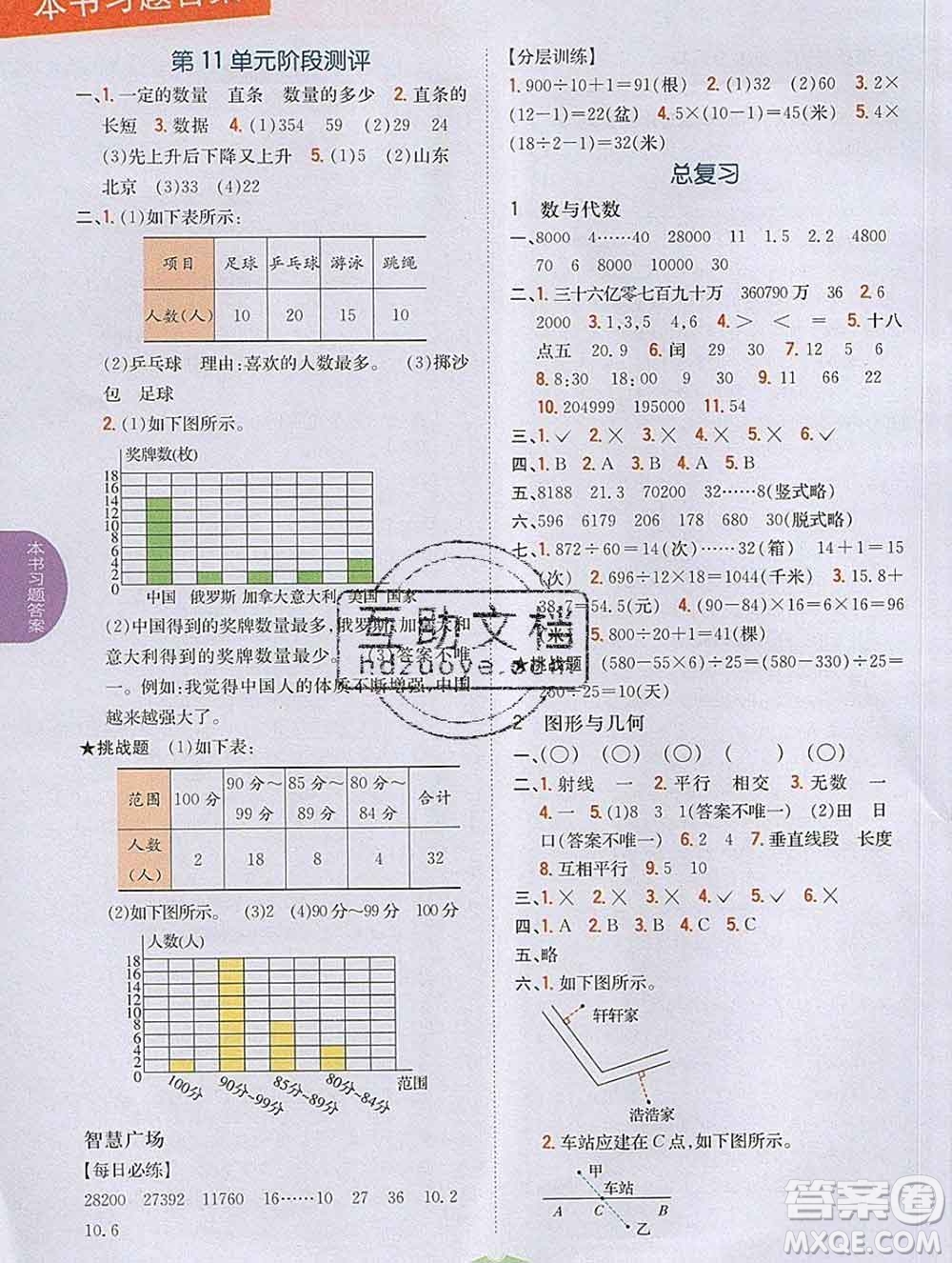 吉林人民出版社2020春小學(xué)教材完全解讀三年級(jí)數(shù)學(xué)下冊青島版五四制答案