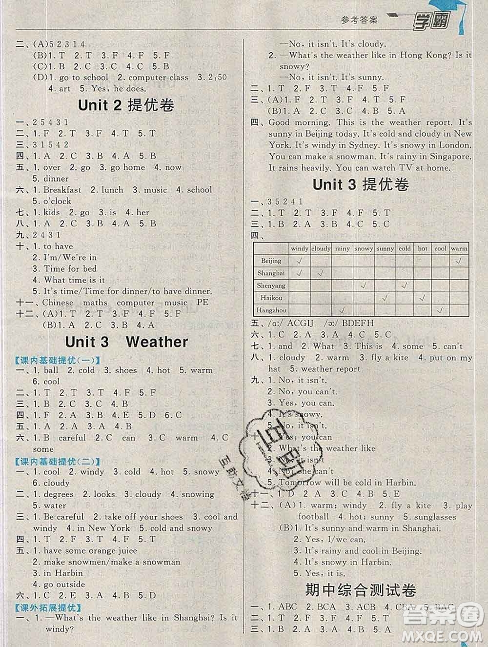 寧夏人民教育出版社2020春經(jīng)綸學(xué)典學(xué)霸四年級(jí)英語(yǔ)下冊(cè)人教版答案