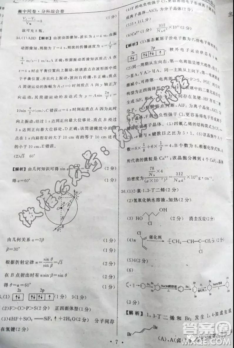 2020屆衡中同卷分科綜合卷全國(guó)三卷理科綜合答案