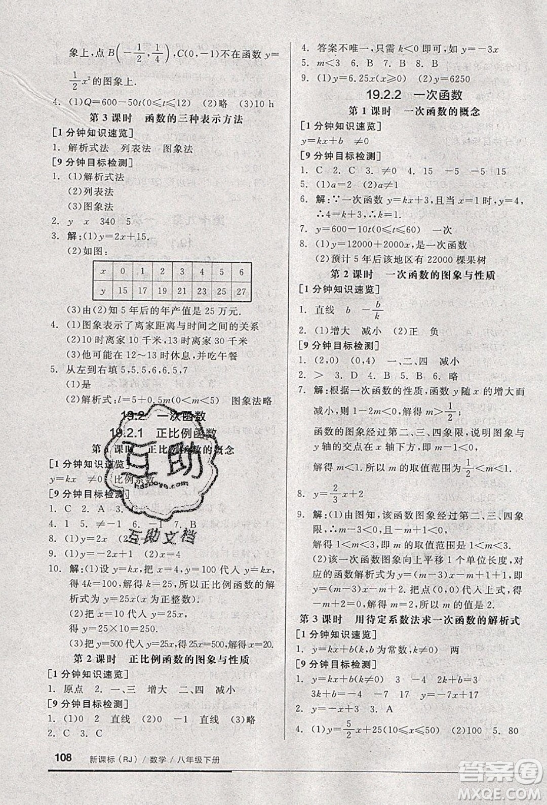 2020年全品基礎(chǔ)小練習(xí)數(shù)學(xué)八年級下冊人教版參考答案