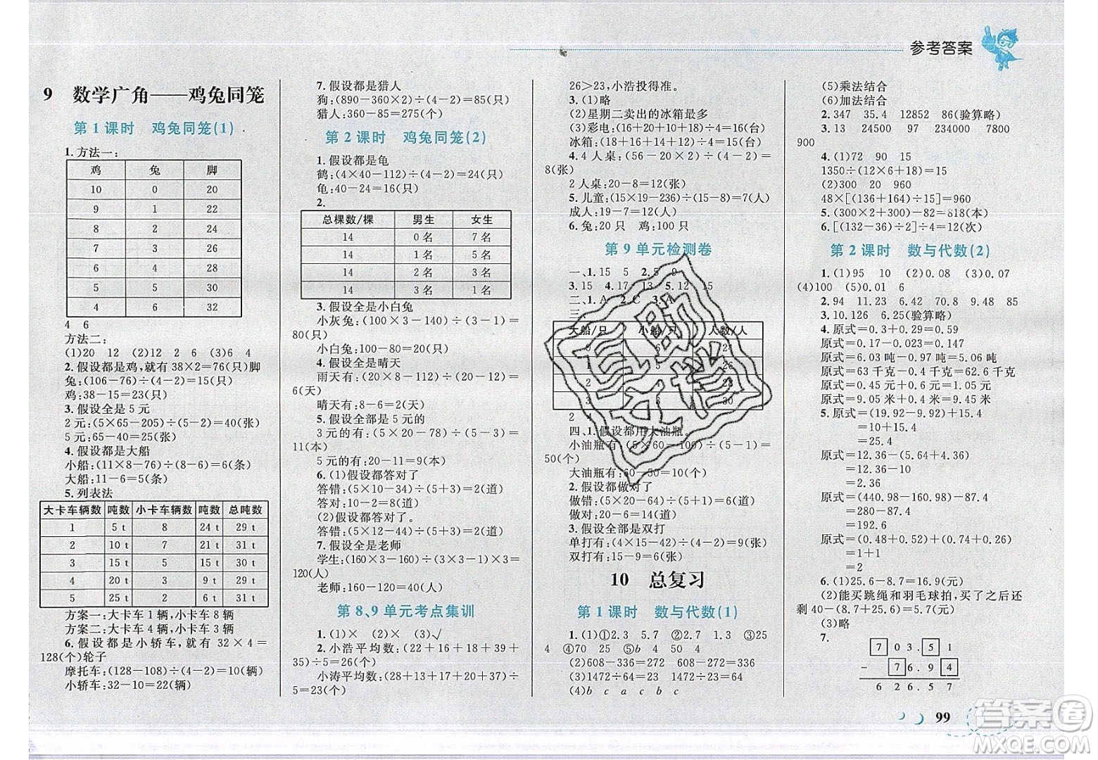 2020春小學(xué)學(xué)考優(yōu)化設(shè)計(jì)小超人作業(yè)本數(shù)學(xué)四年級(jí)下冊(cè)人教版答案