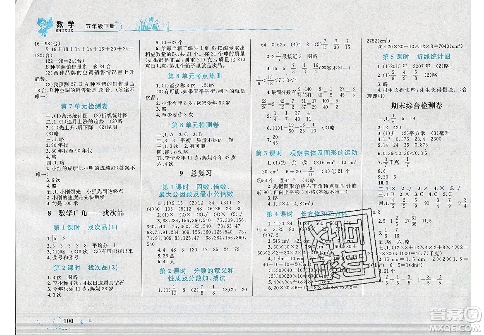 2020春小學(xué)學(xué)考優(yōu)化設(shè)計(jì)小超人作業(yè)本數(shù)學(xué)五年級(jí)下冊(cè)人教版答案