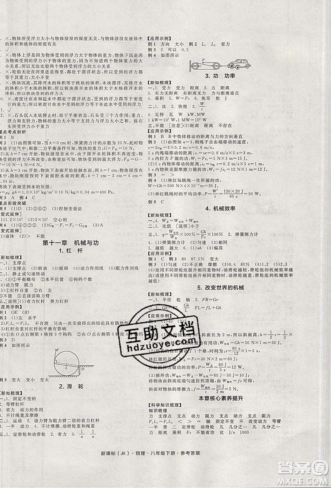 陽光出版社2020年全品學(xué)練考物理八年級下冊新課標(biāo)JK教科版答案