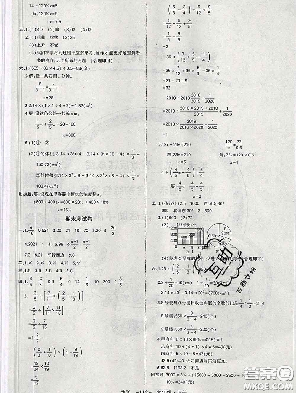 長(zhǎng)江出版社2020春黃岡狀元成才路狀元作業(yè)本六年級(jí)數(shù)學(xué)下冊(cè)人教版答案