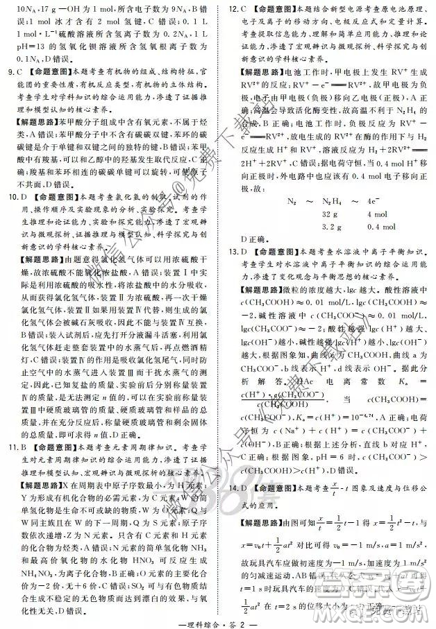 超級(jí)全能生2020高考全國(guó)卷24省1月聯(lián)考丙卷理科綜合答案