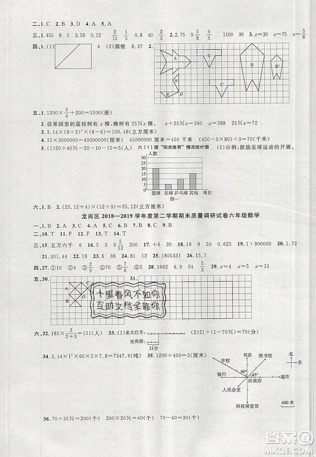 宇軒圖書2020春陽光同學課時優(yōu)化作業(yè)數(shù)學六年級下冊北師大版深圳專版答案