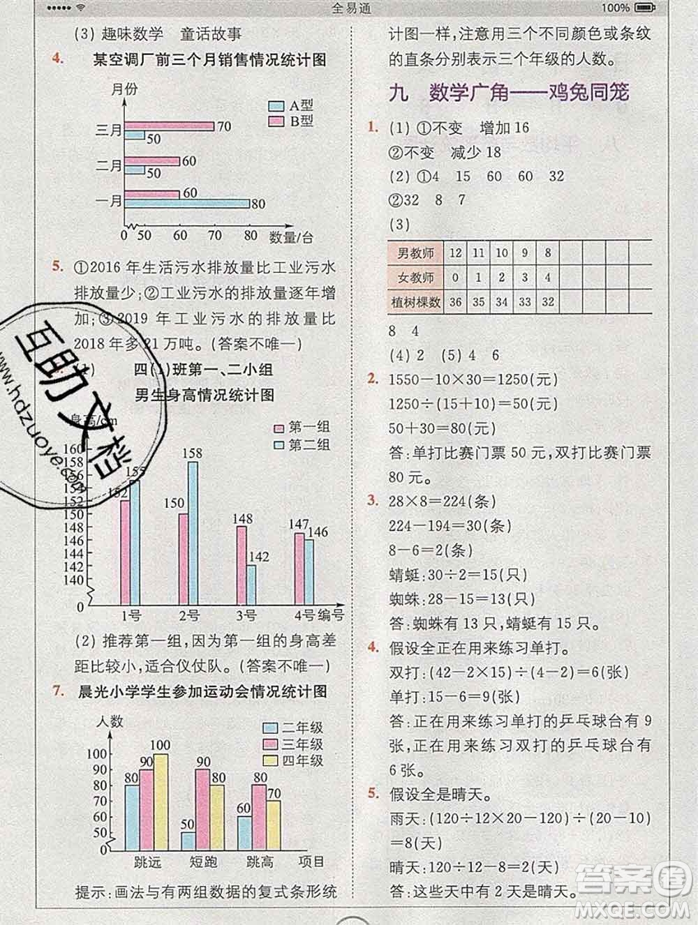 2020春全易通小學數(shù)學四年級下冊人教版河北專版答案