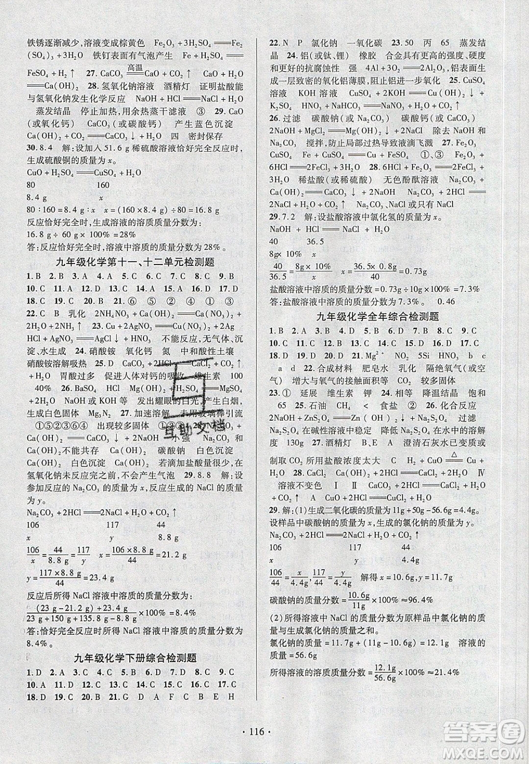 新疆文化出版社2020春課時掌控九年級化學下冊人教版答案