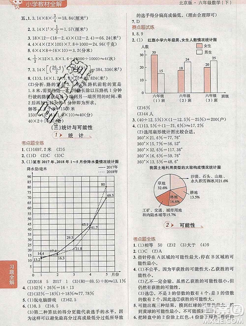 2020春小學(xué)教材全解六年級(jí)數(shù)學(xué)下冊(cè)北京版答案