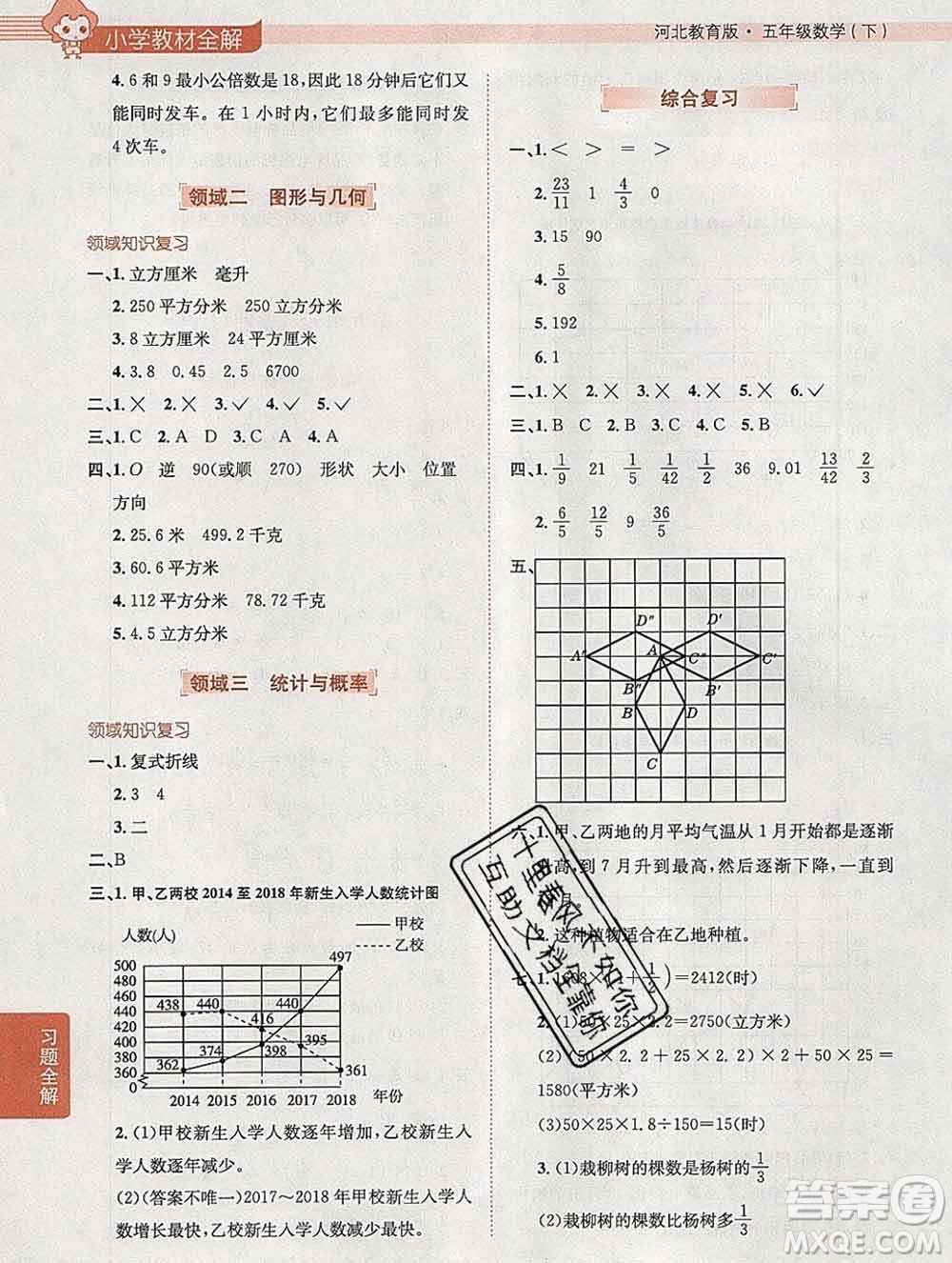 陜西人民教育出版社2020春小學(xué)教材全解五年級(jí)數(shù)學(xué)下冊(cè)冀教版答案