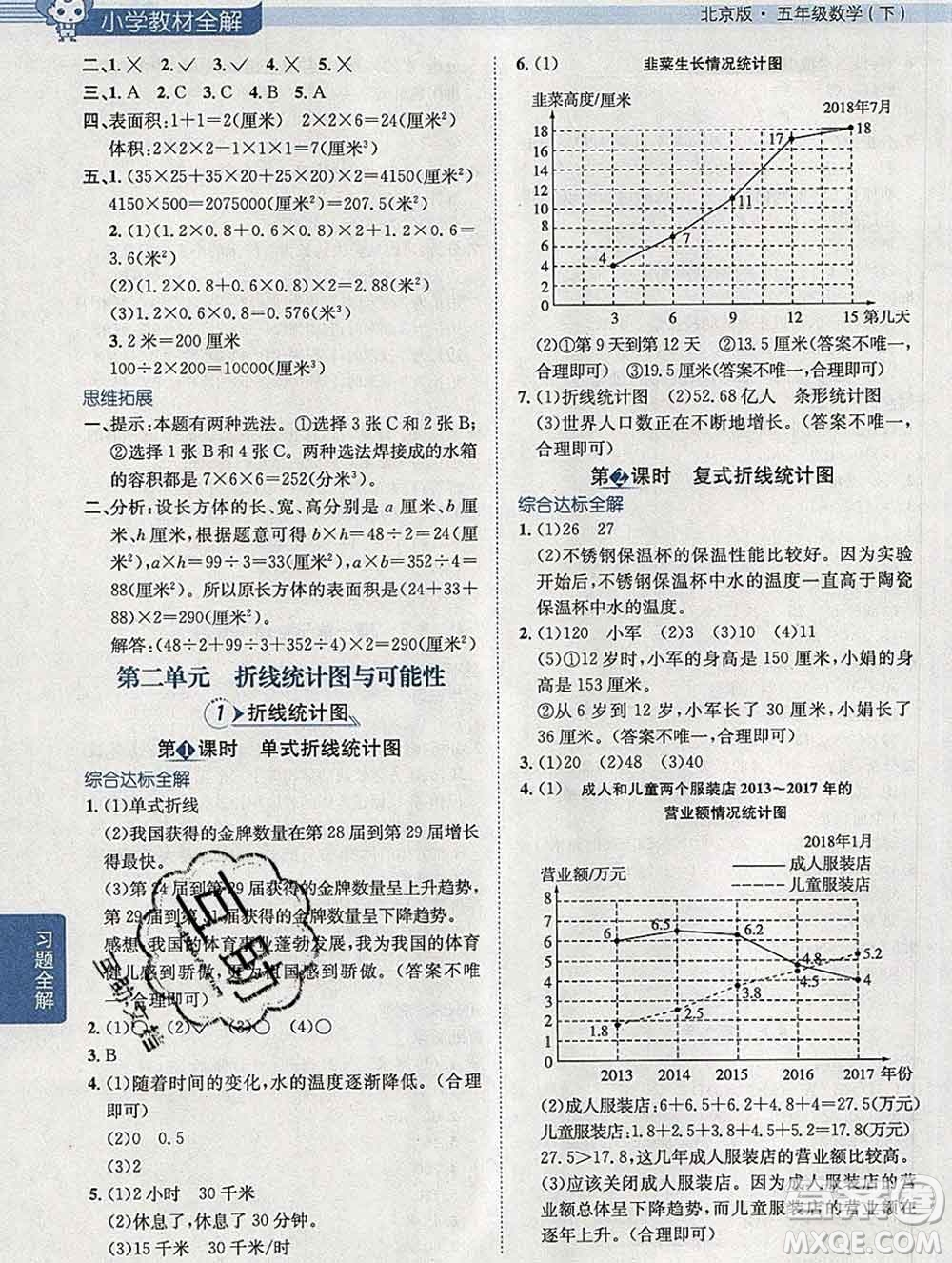 陜西人民教育出版社2020春小學教材全解五年級數(shù)學下冊北京版答案