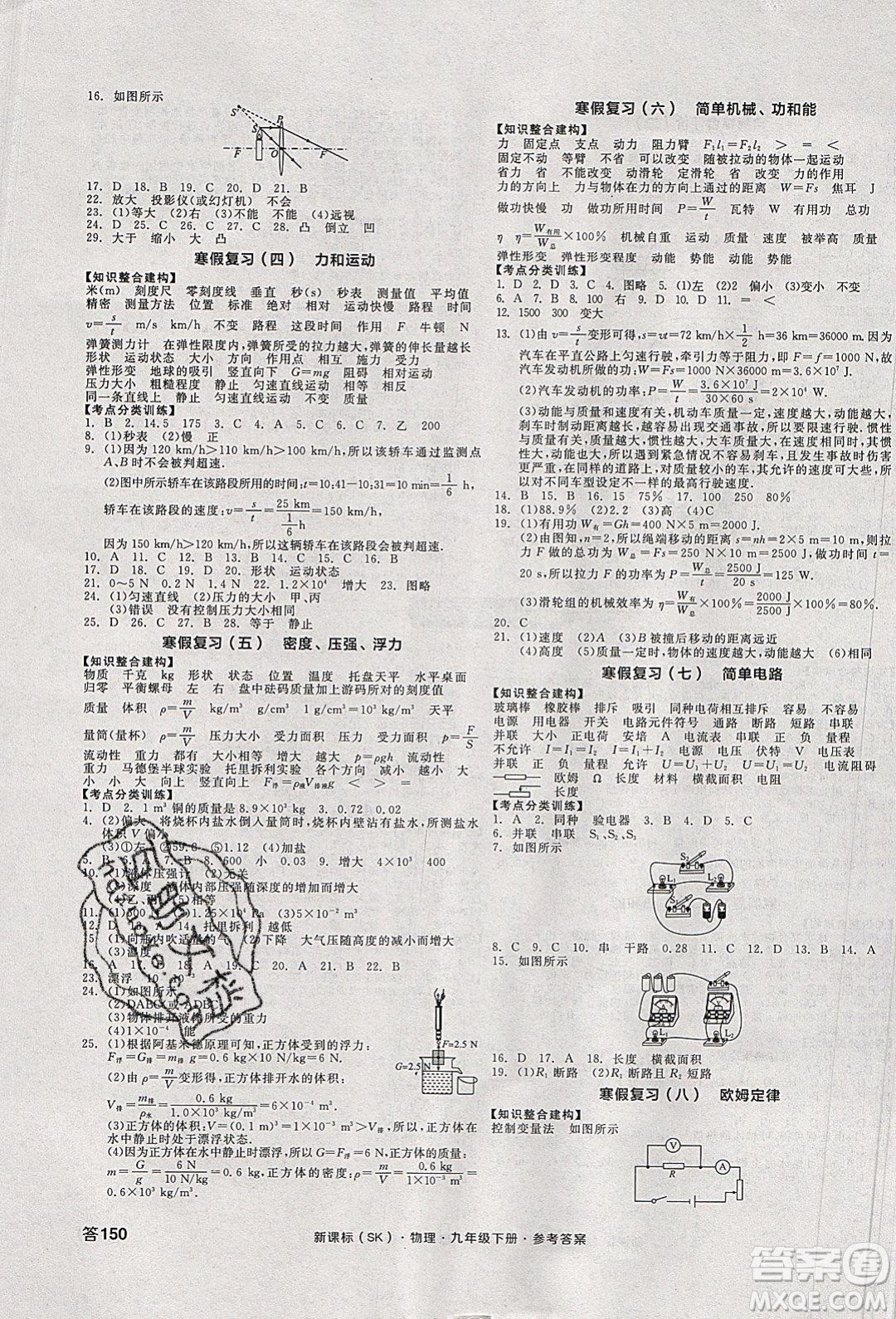 陽光出版社2020年全品學(xué)練考物理九年級(jí)下冊(cè)新課標(biāo)SK蘇科版答案