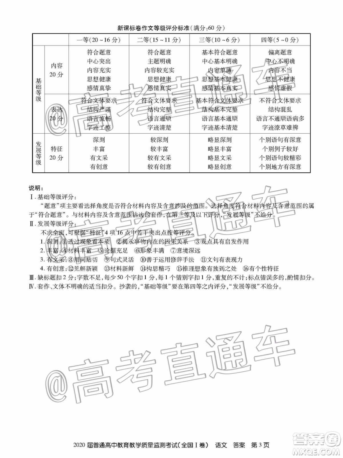 2020屆百校聯(lián)盟1月教學(xué)質(zhì)監(jiān)全國Ⅰ卷語文試題及參考答案