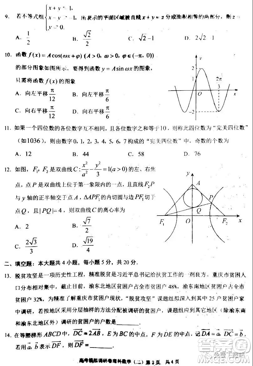 2020年普通高等學(xué)校招生全國統(tǒng)一考試高考模擬調(diào)研卷二理科數(shù)學(xué)試題及答案