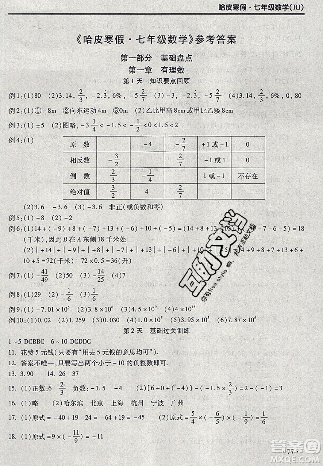 合肥工業(yè)大學(xué)出版社2020哈皮寒假七年級數(shù)學(xué)人教版答案