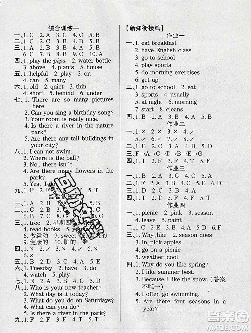 2020年金峰教育開心作業(yè)寒假作業(yè)五年級(jí)英語(yǔ)人教版答案