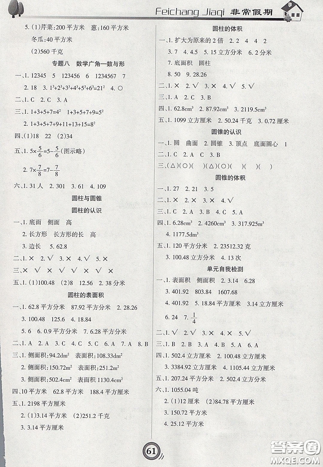 2020年微學(xué)習(xí)非常假期寒假六年級(jí)數(shù)學(xué)人教版答案