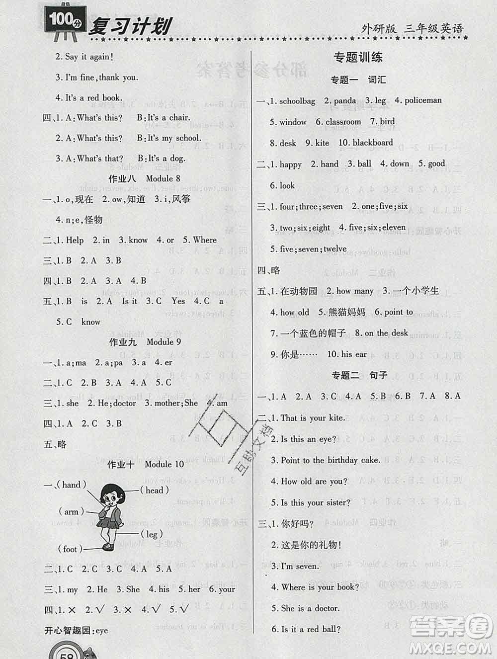 2020年豫新銳圖書復(fù)習(xí)計(jì)劃100分寒假三年級英語外研版答案