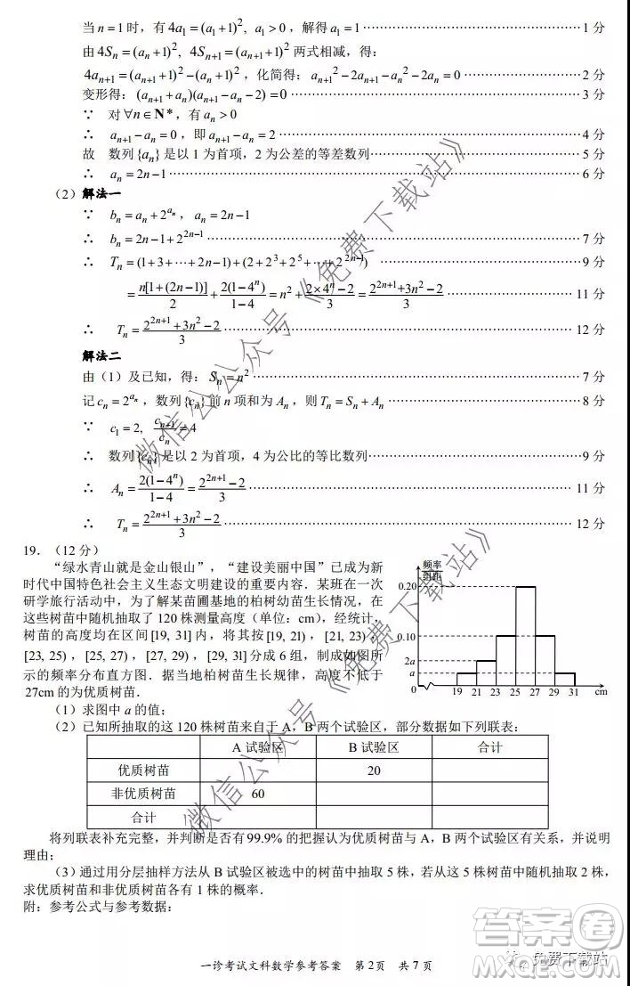 巴中市普通高中2017級(jí)一診考試文科數(shù)學(xué)試題及答案