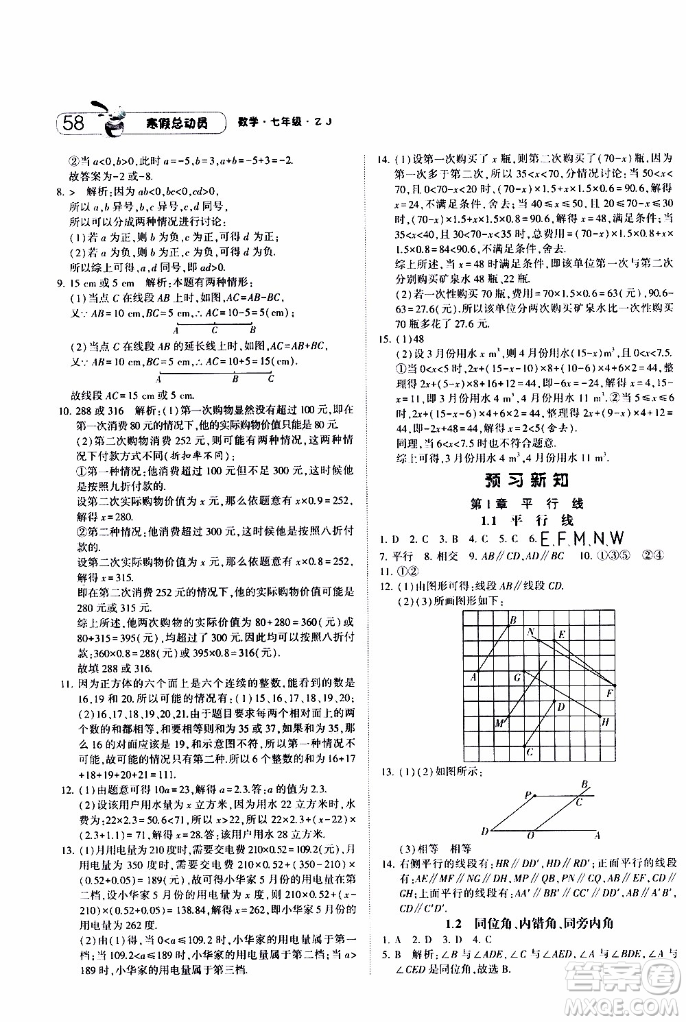 經(jīng)綸學典2020年寒假總動員數(shù)學七年級浙教版參考答案