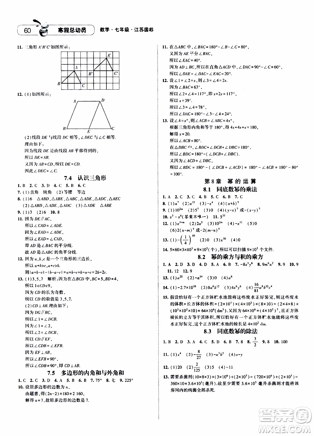 經(jīng)綸學(xué)典2020年寒假總動(dòng)員數(shù)學(xué)七年級(jí)江蘇國(guó)際版參考答案