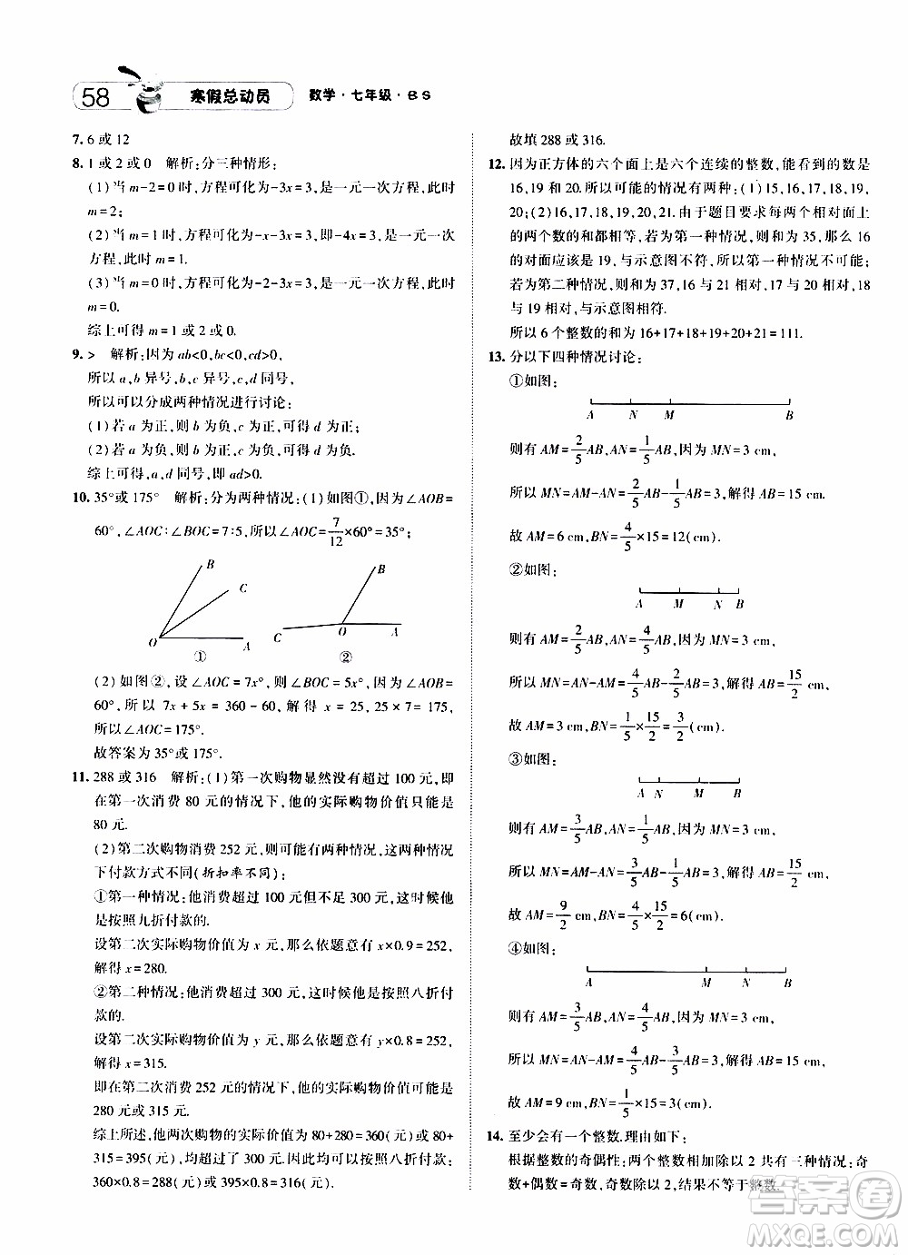 經(jīng)綸學(xué)典2020年寒假總動員數(shù)學(xué)七年級BS北師版參考答案