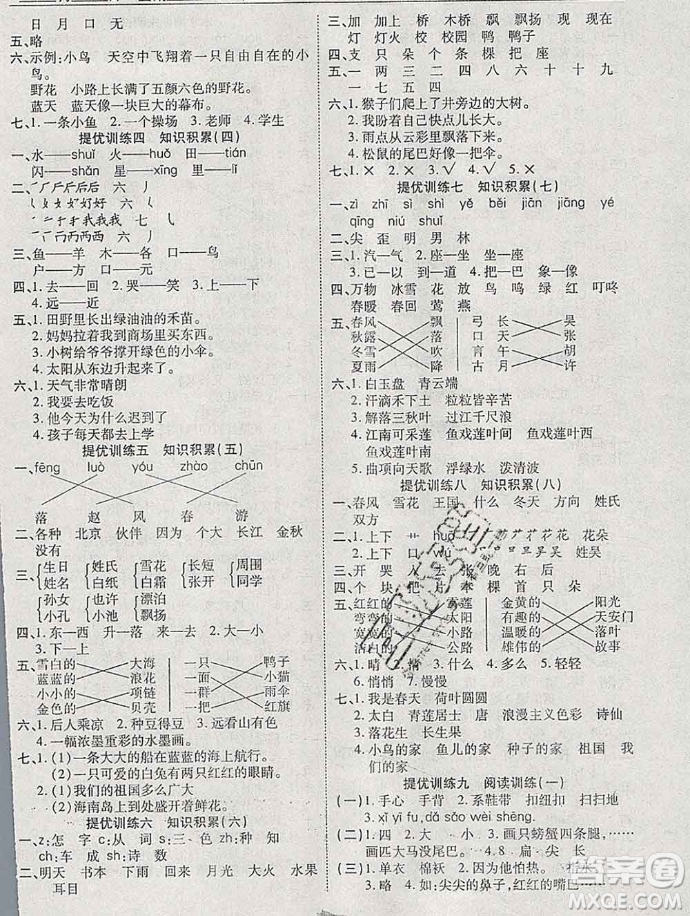 2020年特優(yōu)復習計劃期末沖刺寒假作業(yè)教材銜接一年級語文人教版答案